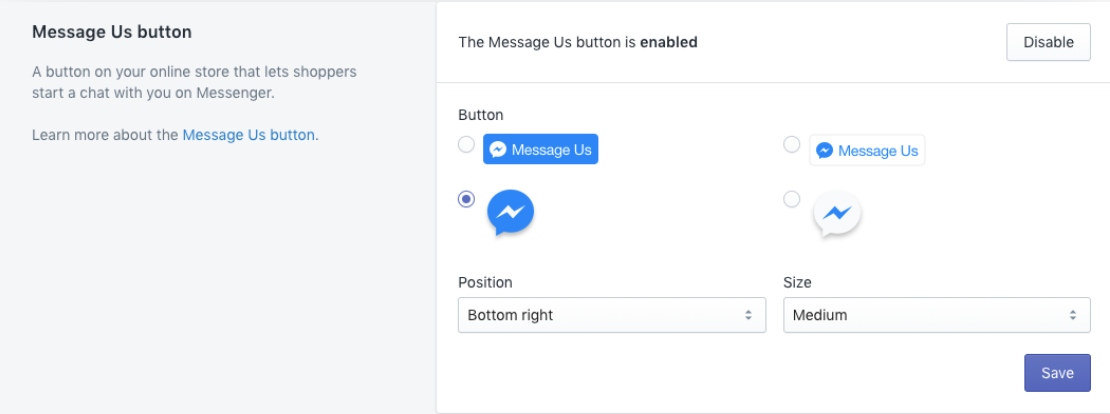 facebook message button